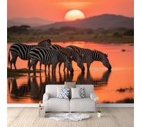 3D HD Printing Wallpapers Zebra Herd 300x210cm,Large Wall Mural Lake Sunset,Murals Suitable for Bedroom, Living Room, Children's Room, Home Decoration,TV Background Wall