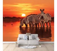 3D HD Printing Wallpapers Zebra Herd 400x280cm,Large Wall Mural Lake Sunset,Murals Suitable for Bedroom, Living Room, Children's Room, Home Decoration,TV Background Wall