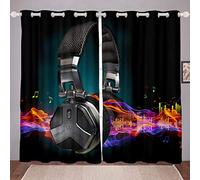 3D Headset Curtains Rock Music Theme Curtains for Bedroom Living Room for Kids Boys Adults Note Melody Windows Drapes Popular Music Room Decoration, W46*L54