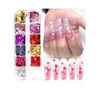 3D Heart Nail Art Stickers Glitter Decals Love Nail Sequins Laser Heart Nail Supplies Sparkle Nail Flakes Mixed Size Colorful Shiny Design