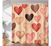 3D Heart Shape Shower Curtain Mould Proof Resistant Long Shower Curtains 180 x 180 cm Wet Room Waterproof Washable Fabric Wooden Background Bathroom Curtains with 12 Hooks e-519