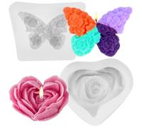 3D Heart-Shaped Rose Candle Silicone Molds, Butterfly Baking Mold, Roses Shape Candle Moulds for Cake Decoration Candle Baking Craft Chocolate Handmade Candy Making