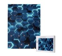 3d Hexagons Technology Futuristic Abstract Blue Personalised 500 Piece Wooden Jigsaw Puzzle For Adults, Custom Portrait Picture