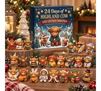 3D Highland Cow 2026 Advent Calendar with 24 Mini Figures, Black | Christmas Countdown Countdown 24 Mini Resin Figurines, Various Themes, Desk Decoration, Box Ready to Give as a Gift