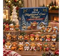 3D Highland Cow 2026 Advent Calendar with 24 Mini Figures, Blue | Christmas Countdown Countdown 24 Mini Resin Figurines, Various Themes, Desk Decoration, Box Ready to Give as a Gift