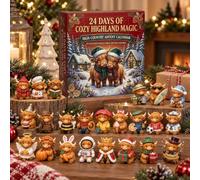 3D Highland Cow 2026 Advent Calendar with 24 Mini Figures, Brown | Christmas Countdown Countdown 24 Mini Resin Figurines, Various Themes, Desk Decoration, Box Ready to Give as a Gift