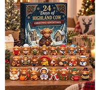 3D Highland Cow 2026 Advent Calendar with 24 Mini Figures, Green | Christmas Countdown Countdown 24 Mini Resin Figurines, Various Themes, Desk Decoration, Box Ready to Give as a Gift