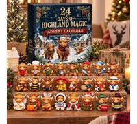 3D Highland Cow 2026 Advent Calendar with 24 Mini Figures, Yellow | Christmas Countdown Countdown 24 Mini Resin Figurines, Various Themes, Desk Decoration, Box Ready to Give as a Gift