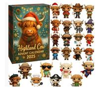 3D Highland Cow Advent Calendar 2025, 24 Days Christmas Calendar with Miniature Highland Cow Figure Ornaments, Cartoon Cow Christmas Tree Pendant Christmas Countdown Calendar Christmas Decoration (B)