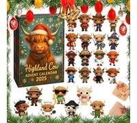 3D Highland Cow Advent Calendar 2025, 24 Days Christmas Countdown Calendar with 24 Different Mini Highland Cow Ornaments, Cute Holiday Decor, for Christmas Tree Home Decor