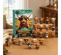 3D Highland Cow Advent Calendar, 24Pcs Christmas Cow Advent Calendar, #A | 24 Different Character Designs, Collectible Mini Figures for Desk, Shelf & Mantelpiece, for Cow Lovers & Country Decor