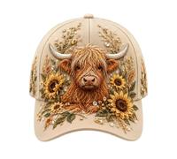 3D Highland Cow Embroidery Cap, Digital Printing Highland Cow Cap, Adjustable Farmhouse Baseball Hat, Breathable & Lightweight Comfort & Unisex Fit, Rustic Country Style
