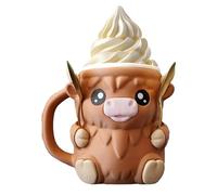 3D Highland Cow Ice Cream Pint Holder, with Anti-Freeze Handle & 2 Spoons, Non-Slip Base Fits Ice Cream 16 Oz, Leak Proof Popsicless Cozy Beer Can Cup, Gift for Highland Cow Lovers (Light Brown)