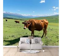 3D Highland Cows Wallpaper 300x256cm, Animal Grassland Photo Wallpaper,Modern Art Wall Murals,for Living Room Bedroom Decoration, Easy to Install