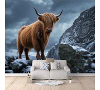 3D Highland Cows Wallpaper 300x256cm, Snow Mountain Photo Wallpaper,Modern Art Wall Murals,for Living Room Bedroom Decoration, Easy to Install