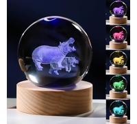 3D Hippopotamus Gifts for Women Crystals Ball 60mm - Hippopotamus Figurines Decor Glass Animals Figurine Hippo Gifts Stuff for Room Birthday for Best Friend Lovers Keepsake Paperweight