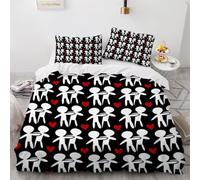 3D Holding Hands Little People Super King Duvet Cover Sets Couple Hearts Double Bedding Set Warm Comfort Microfiber Quilt Cover Size 220x260 cm with 2 Pillowcases 50×75 cm F-950
