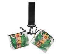 3d Hole White Wall Animal Giraffe Women's Coin Wallet Card Holder Slim Detachable Business Card Holder with Keychain for Woman 2 Pcs, 3D hole white wall animal giraffe, One Size, Casual