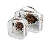 3D Hole White Wall Animal Horse 2 Pack Clear Small Toiletry Bag TSA Approved Multifunctional Cosmetic Bags for Women Travel Set Men’s Shaving kit Bolsa de maquillaje