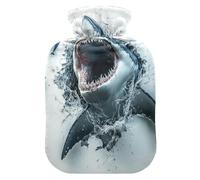 3D Hole White Wall Animal Shark hot Waterbottle with Soft Cover, 1L Water Bottle Bag for Hot and Cold Therapies, Menstrual Cramps, Bolsa de agua Caliente para el Dolor