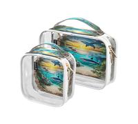 3D Hole White Wall Ocean Animal Shark 2 Pack Clear Toiletry Bag for Women TSA Approved Portable Makeup Organizer Bag Men’s Shaving kit para maquillaje
