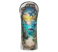 3D Hole White Wall Ocean Animal Shark Golf Club Head Covers Premium Leather Headcovers with Interchangeable No. Tags for Driver Hybrid and Fairway Woods