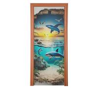 3D Hole White Wall Ocean Animal Shark Spring Door Cover 36x98 in Party Banner Backdrop Party Decoration and Supplies for Home L