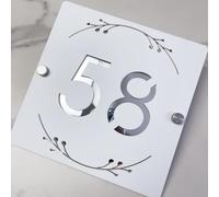 3D Hollow Acrylic House Number Sign with Ornamental Floral Design - Custom Laser Engraved Address Plaque for Wall, Matte Finish Floating Door Number Plate (White silver)