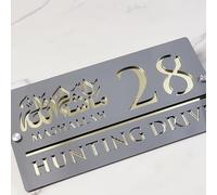 3D Hollow Acrylic House Number Sign with Ornamental Mashallah Luxe Design - Custom Laser Engraved Address Plaque for Wall, Matte Finish Floating Door Number Plate (Gray gold)