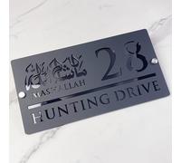 3D Hollow Acrylic House Number Sign with Ornamental Mashallah Luxe Design - Custom Laser Engraved Address Plaque for Wall, Matte Finish Floating Door Number Plate (Black black)