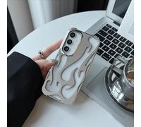 3D Hollow Flame Pattern Case For Samsung Galaxy S25 S24 Plus S23 S22 Ultra A55 A16 A54 A06 A15 A14 Shockproof soft Cover,Plating Silver,For S24