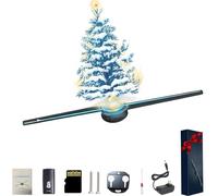 3D Hologram Fan LED Projector, Christmas Tree Hologram Projector with APP Remote, 244 Brightness LED Beads for Shop, Bar, Halloween Party Advertising Display (2pc)