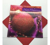 3D Holographic Up Close with Red Bauble Christmas Greeting Card - New