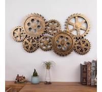 3D Home Bar Wall Decor, Vintage Industrial Wooden Cogwheel, Steampunk Style Cogwheel Wall Decor, for Bar, 93 × 6 × 50Cm(Gold)