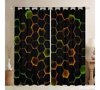 3D Honeycomb Curtains for Bedroom Geometrical Window Treatment Modern Beehive Art Window Drapes Hexagon Theme Window Draperies for Kids Boys Girls Adults W46*L72