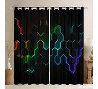 3D Honeycomb Curtains for Bedroom Rainbow Hexagonal Window Treatment Beehive Window Drapes Abstract Soft Decor Window Draperies for Kids Boys Girls Adults W46*L54