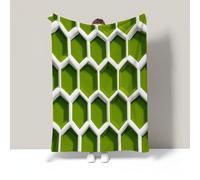 3D Honeycomb Geometry Print Blanket, Minimalistic Illustration Soft Flannel Lightweight, Sage Green Fleece Throw For Living Room Sofa Couch Bed Decor, Gifts For Women Girls All Seasons, 90"X106"