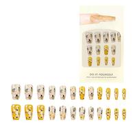 3D Honeycomb Press-On Nails - 12PCS Reusable Kit w/ 24 Designs, 10x10mm Medium Square,SGS Non-Toxic ABS, Nickel-Free Hypoallergenic, Spring Garden Party & Daily Wear