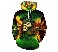 3D Hoodies for Men Women King Jamaican Flag Lion Hooded Sweatshirt Rasta Casual Hooded Pullover, 3d Print, S
