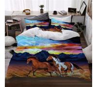 3D Horse Duvet Cover Set Handsome Animal Horses are Running on the Grass Theme Bedding Wild Animal Grey Sky Quilt Set for Kids Boys Girls Adult Room Decor 3Pcs (Color 9,King:220x240cm(3Piece))
