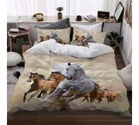 3D Horse Duvet Cover Set Handsome Animal Horses are Running on the Grass Theme Bedding Wild Animal Grey Sky Quilt Set for Kids Boys Girls Adult Room Decor 3Pcs (Color 6,Super King:220x260cm(3Pcs))