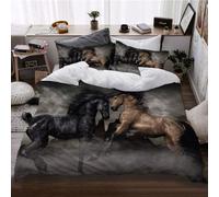 3D Horse Duvet Cover Set Handsome Animal Horses are Running on the Grass Theme Bedding Wild Animal Grey Sky Quilt Set for Kids Boys Girls Adult Room Decor 3Pcs (Color 8,King:220x240cm(3Piece))