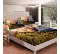 3D Horse Single Fitted Sheet Farm Animals Printed Bed Sheets 30 cm Deep Fitted Sheets Soft Microfiber Bedding 80x200 cm with 2 Pillowcases for kids and aldults C.L345