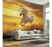 3D Horse Wallpaper & Wall Mural Self Adhesive, 150x105 cm - White Galloping Running Horses Home Wall Decor for Bedroom, Living Room - SWJE2083