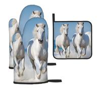 3d Horses Running Art 3pcs Oven Mitts And Pot Holders Sets,Waterproof Heat-Resistance Microwave Cooking Oven Gloves,Chef Potholders Mittens,Kitchen Cooking Bbq Gloves And Hot Pads