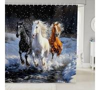 3D Horses Shower Curtain Running Horse Wild Animals Decor Bathroom Curtains for Kids Teens Adults Winter Snow Water Print Modern Bath Curtain for Bathtub with 12 Hooks 72" W x 84" L