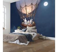 3D Hot Air Balloon Rabbit Starry Sky Panoramic Wallpaper Mural - Large Mural with Dark Blue Cartoon Fairy Tale Style,Silk Photo Wallpaper for Living Room, Bedroom Dining Room Feature400x280cm