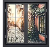 3D Hot Black Window Old Street Landscape Window Frame Mural Vinyl Bedroom Wallpaper Wall Decals Stickers Christmas Wall Sticker