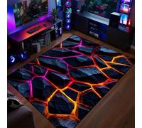 3D Hot Lava Area Rugs, 160x200 Cm, Optical Illusion Volcano Crack Floor Carpet, Modern Abstract Art Living Room Rug Durable Low Pile Machine Washable Carpets, for Boys Playroom, Home Decoration