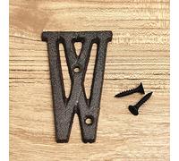 3D House Plaque Numbers 0-9 Letter A-Z Black Cast Iron 8cm Metal Digital Door Plate Sign with Screws Alphabet Home Outdoor Anti-Rust Exterior Signage Doorplate Hotel Apartment Street Mailbox (W)